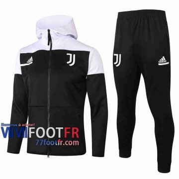 77footfr Juventus Survetement Foot Enfant - Veste Sweat a Capuche Noir et blanc 20-21 E489