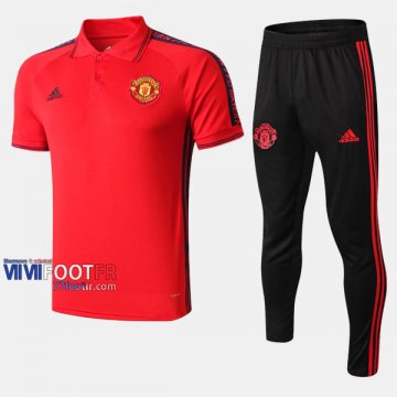 Ensemble Du Polo Foot Manchester United Costume Manche Courte Retro Rouge/Noir 2019/2020 Nouveau