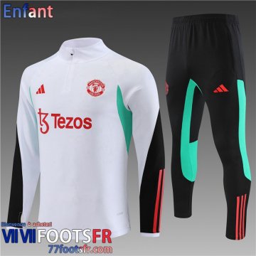 KIT: Survetement de Foot + Pantalon Manchester United Blanc Enfant 2023 2024 TK653