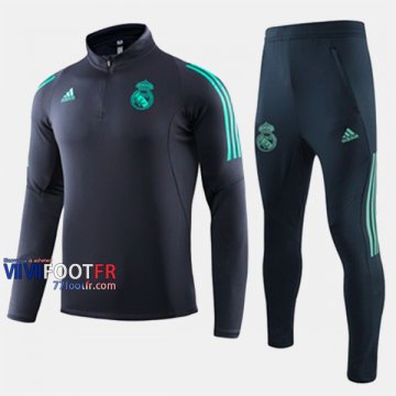 Classique Ensemble Survetement Foot Real Madrid Cyan Polyester 2019-2020 Nouveau