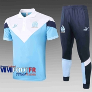 Polo de foot Marseille 2020 2021 Bleu - Blanc C438#