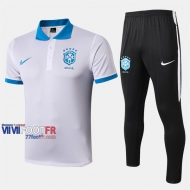 Ensemble De Polo Foot Bresil Costume Manche Courte Slim Blanc 2019/2020 Nouveau