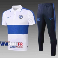 Polo de foot Chelsea 2020 2021 Blanc-Bleu C411#