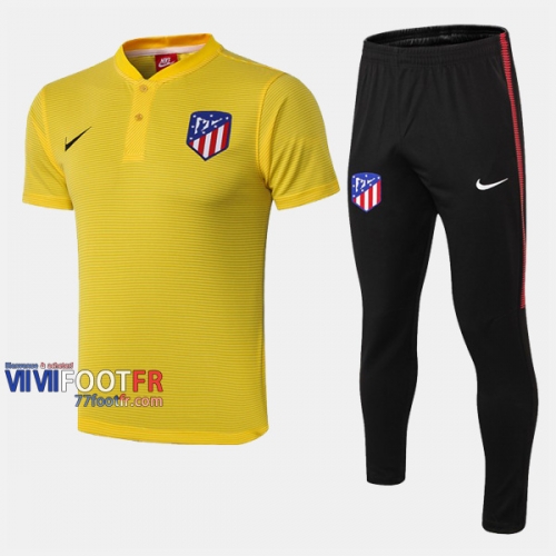 Ensemble Du Polo Foot Atletico Madrid Costume Manche Courte Slim Jaune 2019/2020 Nouveau