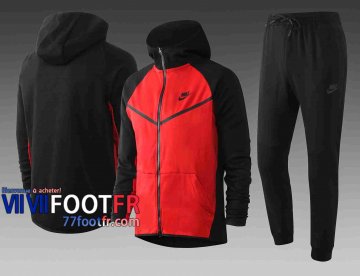Survetement Foot Sport Sweat a Capuche - Veste rouge 2020 2021 Manches noires