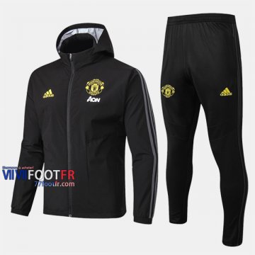 Classique Ensemble Veste Coupe-Vent Survetement Foot Manchester United Noir 2019 2020 Nouveau