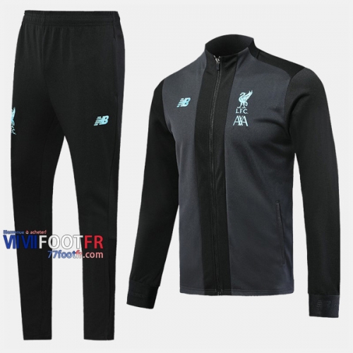 Top Qualité Ensemble Veste Survetement Foot FC Liverpool Noir/Gris Thai 2019/2020 Nouveau