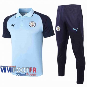 77footfr Polo foot Manchester City Bleu clair - Manches Royal Blue 2020 2021 P183