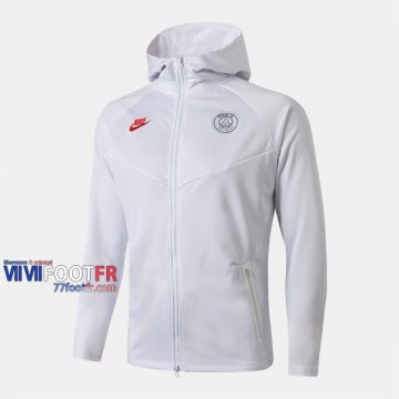 Boutique Veste Foot PSG Paris Avec Capuche Blanc 2019/2020 Nouveau Promo