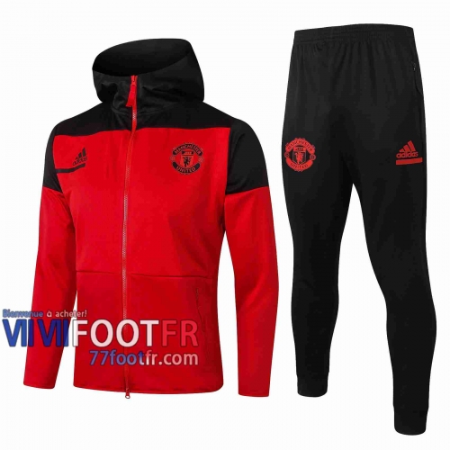 77footfr Manchester United Survetement Foot Enfant - Veste Sweat a Capuche rouge 20-21 E501