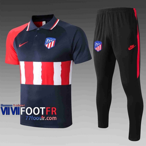 Polo de foot Atletico Madrid 2020 2021 bleu marin - rouge Blanc C507#