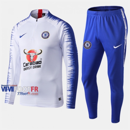 Aaa Qualité: Ensemble Survetement Foot Chelsea FC Manche Imprimée Blanc Polyester 2019 2020 Nouveau