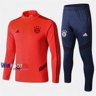 Promotion Ensemble Survetement Foot Bayern Munich Rouge Polyester 2019-2020 Nouveau