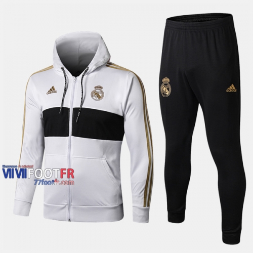 Acheter Ensemble Veste A Capuche Survetement Foot Real Madrid Blanc 2019-2020 Nouveau