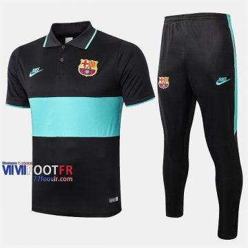 Ensemble Polo Foot FC Barcelone Costume Manche Courte Slim Noir Vert 2020/2021 Nouveau