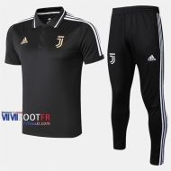 Ensemble Du Polo Foot Juventus Turin Costume Manche Courte Belle Noir/Blanc 2019/2020 Nouveau