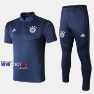 Ensemble De Polo Foot Bayern Munich Costume Manche Courte Belle Bleu Fonce 2019/2020 Nouveau