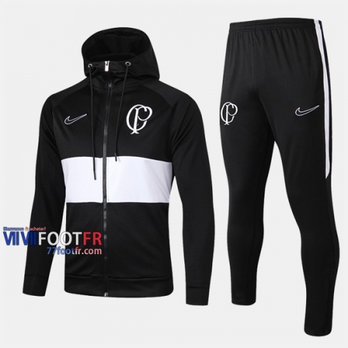 Promo Ensemble Veste A Capuche Survetement Foot Corinthians Noir Thai 2019 2020 Nouveau