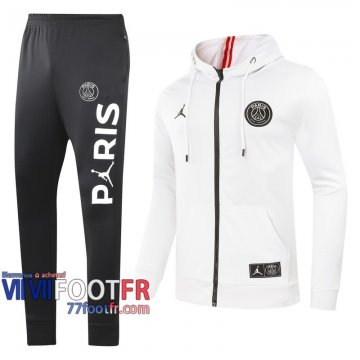 77footfr Veste Foot - Sweat a Capuche PSG Jordan blanc - Sangles 2020 2021 J167