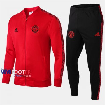 Soldes Ensemble Veste Survetement Foot Manchester United Rouge 2019 2020 Nouveau