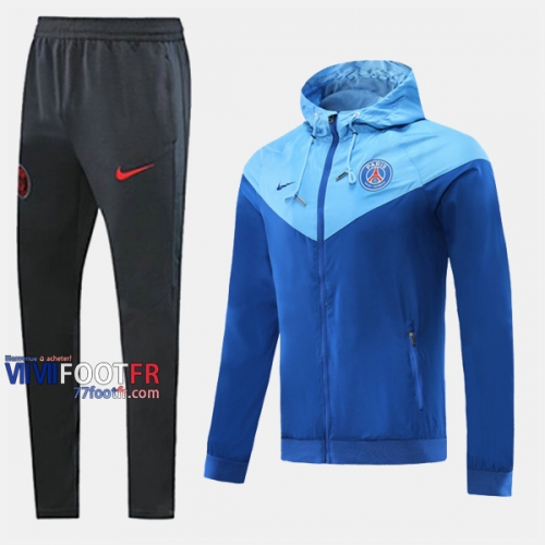 Vintage Ensemble Veste Coupe-Vent Survetement Foot PSG Paris Saint Germain Bleu Fonce 2020-2021 Nouveau