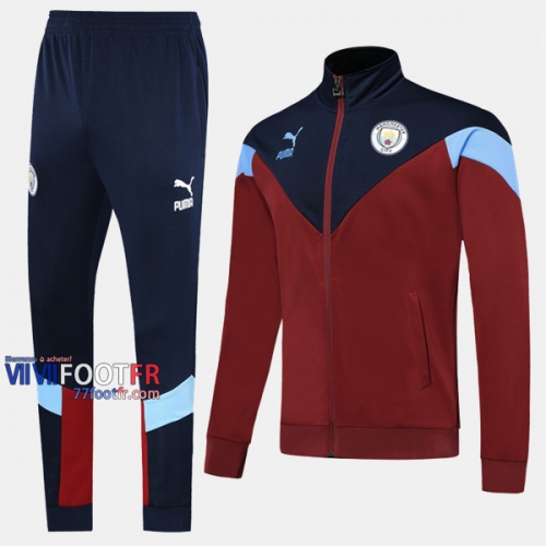 Acheter Ensemble Veste Survetement Foot Manchester City Rouge/Noir Thai 2019 2020 Nouveau