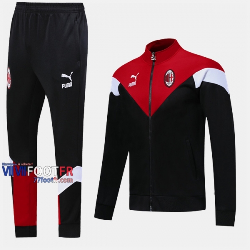 Retro Ensemble Survetement Foot AC Milan Noir Rouge Thai 2019/2020 Nouveau