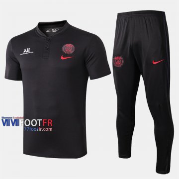 Ensemble Du Polo Foot PSG Paris Saint Germain Costume Manche Courte Retro Noir 2019/2020 Nouveau