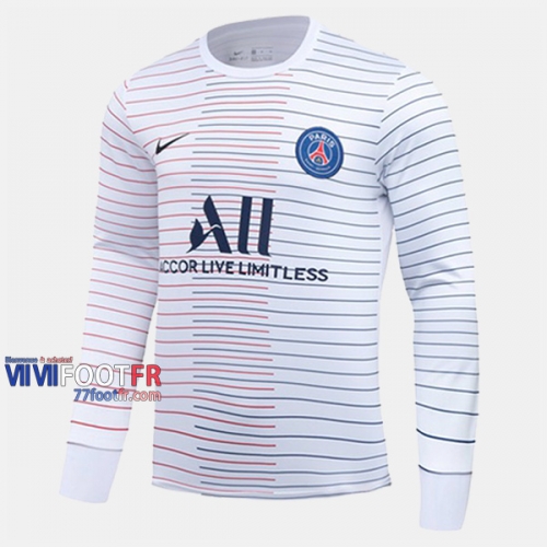 Les Nouveaux Top Qualité Sweatshirt Foot Paris PSG Blanc Rayures 2020-2021