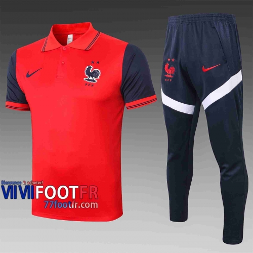 Polo de foot France 2020 2021 rouge C493#