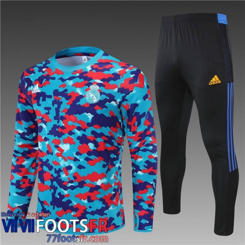 Survetement de Foot Real Madrid bleu rouge Enfant 21 22 TK129