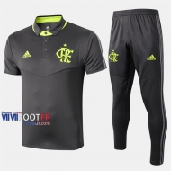 Ensemble De Polo Foot Flamengo Costume Manche Courte Coton Gris Fonce 2019/2020 Nouveau