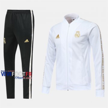 Meilleur Ensemble Veste Survetement Foot Real Madrid Blanc Slim 2019-2020 Nouveau