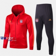 Retro Ensemble Veste A Capuche Survetement Foot Bayern Munich Rouge Coton 2019 2020 Nouveau
