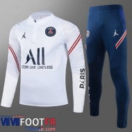 Kits: Survetement De Foot PSG Paris blanc Enfant 2021 2022 TK03