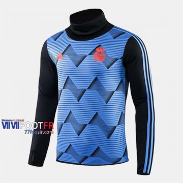 Nouveaux Coton Sweatshirt Foot Real Madrid Col Haut Bleu 2019-2020