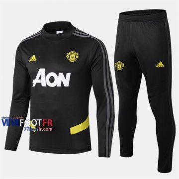 Top Qualité Ensemble Survetement Foot Manchester United Noir/Jaune 2019/2020 Nouveau