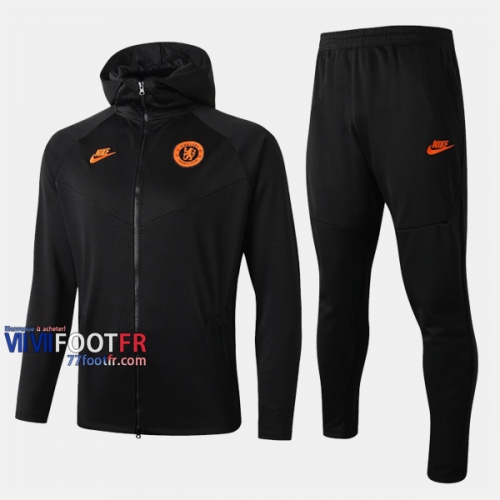 Retro Ensemble Veste A Capuche Survetement Foot FC Chelsea Gris Fonce Slim 2019/2020 Nouveau