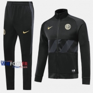 Retro Ensemble Veste Survetement Foot Inter Milan Noir Slim 2019/2020 Nouveau