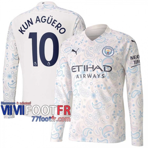 77footfr Manchester City Maillot de foot Kun Agüero #10 Third Manches longues 20-21