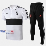 Ensemble Polo Foot Juventus Turin Costume Manche Courte Slim Blanc/Noir 2019/2020 Nouveau