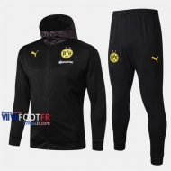 Soldes Ensemble Veste A Capuche Survetement Foot Borussia Dortmund Noir 2019 2020 Nouveau