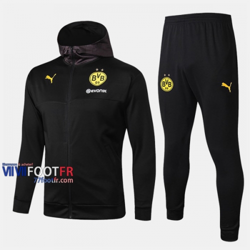 Soldes Ensemble Veste A Capuche Survetement Foot Borussia Dortmund Noir 2019 2020 Nouveau