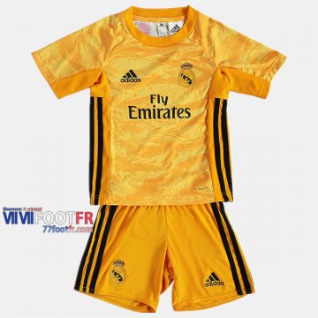 Ensemble Maillot Gardien Real Madrid Enfant Jaune 2019-2020 Personnalisé :77Footfr