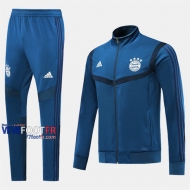 Classique Ensemble Veste Survetement Foot Bayern Munich Bleu Polyester 2019-2020 Nouveau