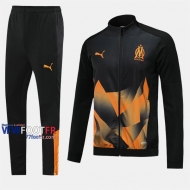 Soldes Ensemble Veste Survetement Foot Olympique De Marseille (OM) Noir/Jaune Thailande 2019/2020 Nouveau