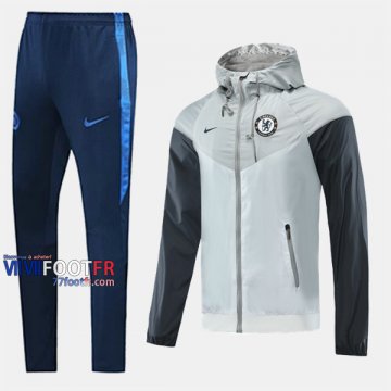 Classique Ensemble Veste Coupe-Vent Survetement Foot FC Chelsea Gris Polyester 2020 2021 Nouveau