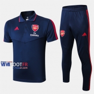 Ensemble De Polo Foot FC Arsenal Costume Manche Courte Retro Bleu Fonce 2019/2020 Nouveau