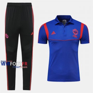 Ensemble De Polo Foot Manchester United Costume Manche Courte Belle Bleu 2019/2020 Nouveau