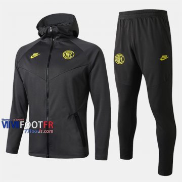 Vintage Ensemble Veste A Capuche Survetement Foot Inter Milan Gris Polyester 2019/2020 Nouveau